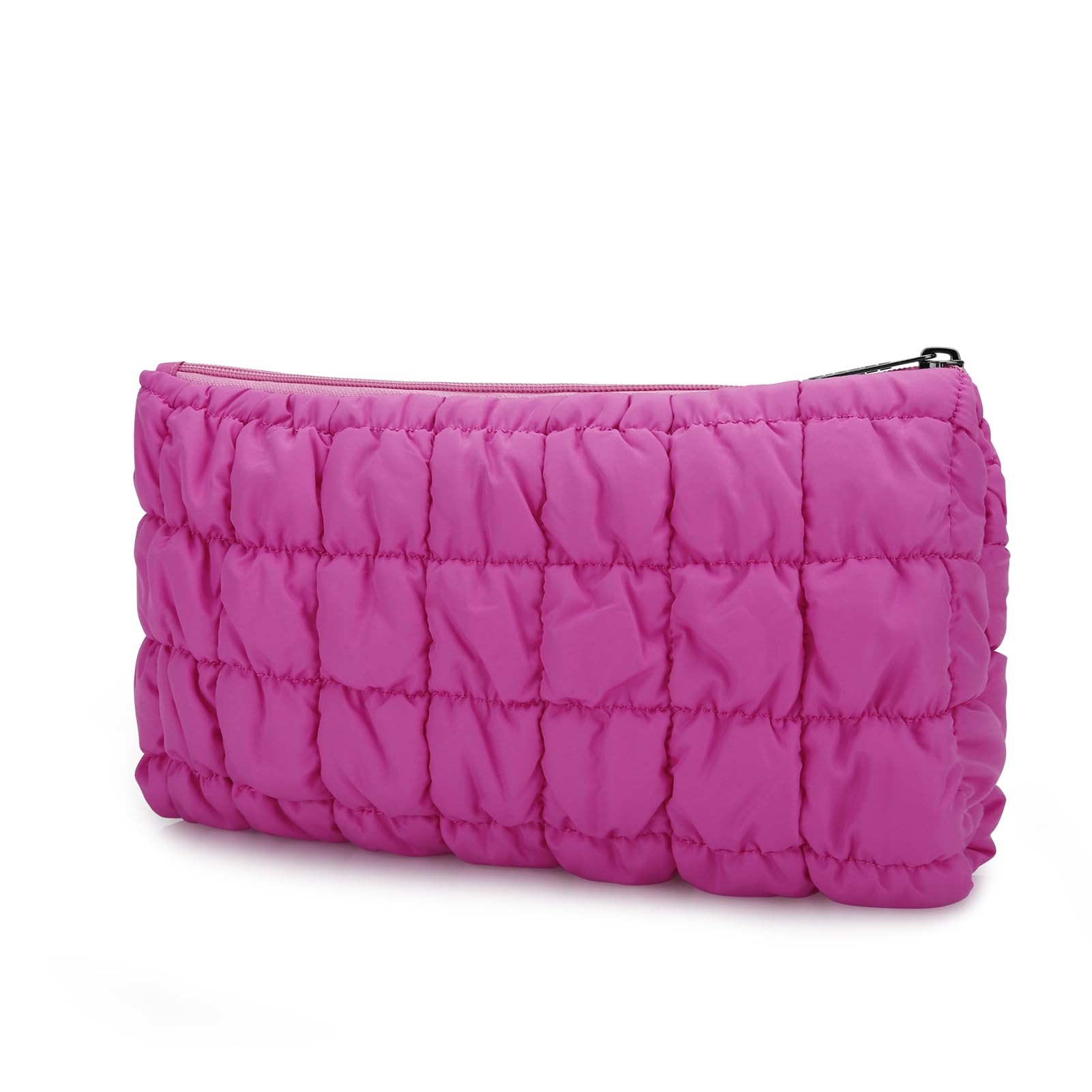 E-Tree Cute Makeup BagQuilted Cosmetic CaseMake up Pouch for PurseTravel Toiletry Zipper PouchZipper Skin Care Bag for Women Cotton Makeup Organizer (Hot Pink)