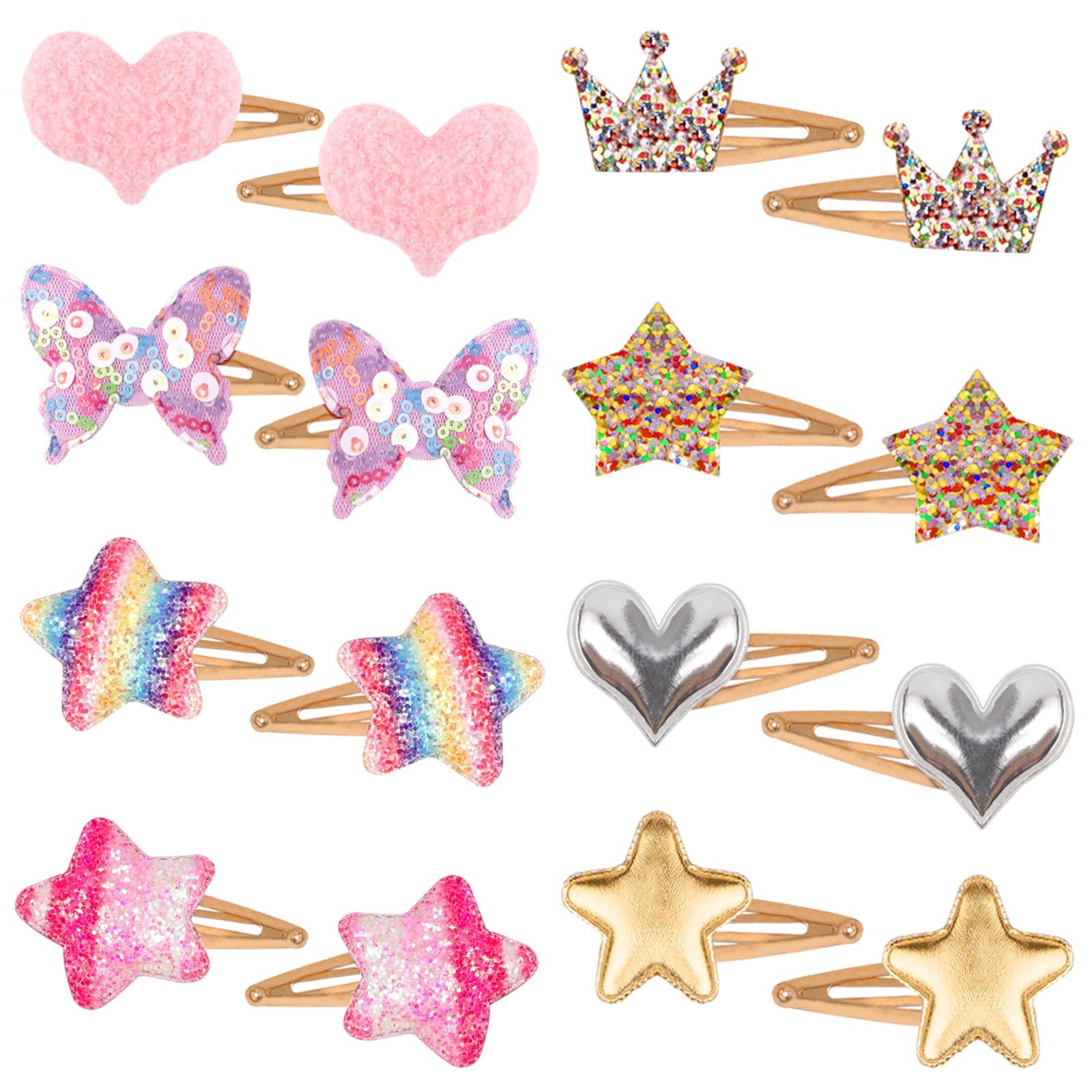KICOSY 16PCS Hair Clips for Girls Star Crown Heart Butterfly Shaped Hair Barrettes and Pins Hair Accessories for Girls Hair Barrettes Metal Snap Accessories for Styling Girl’s Hair Christmas Gifts