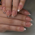 30 Pcs Silver French Tip Almond Press on Nails Short Fake Nails Acrylic Full Cover False Nails Press ons Glossy Glue on Nails Daily Wear Simple Stick on Nails for Women