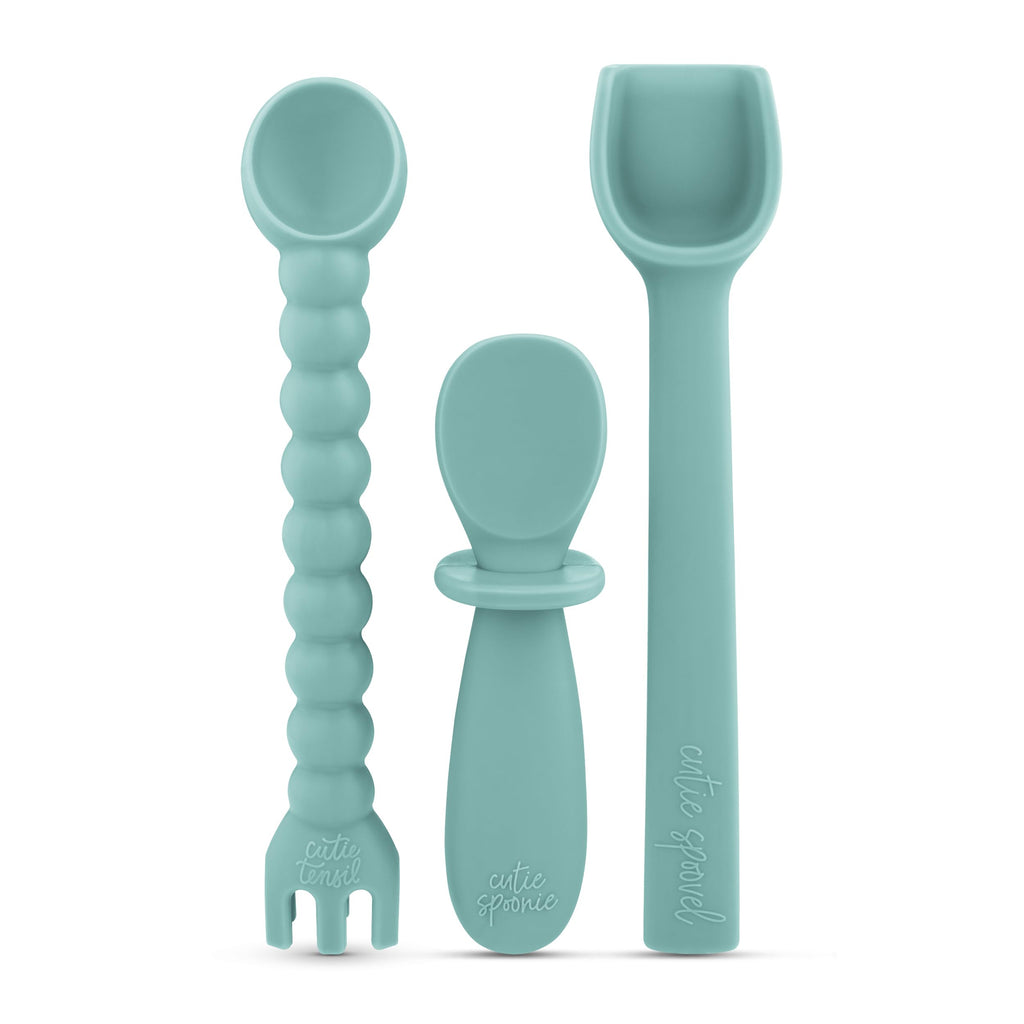 Ryan & Rose Ultimate Utensil Set of 3 Silicone Baby Spoons Silicone baby feeding set for baby led weaning baby spoons self feeding 6 months baby utensils toddler utensils (Seaglass)