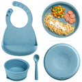 KUB Silicone Baby Feeding Set Self Feeding Baby Utensils with Suction Baby Bowl Plate Blue