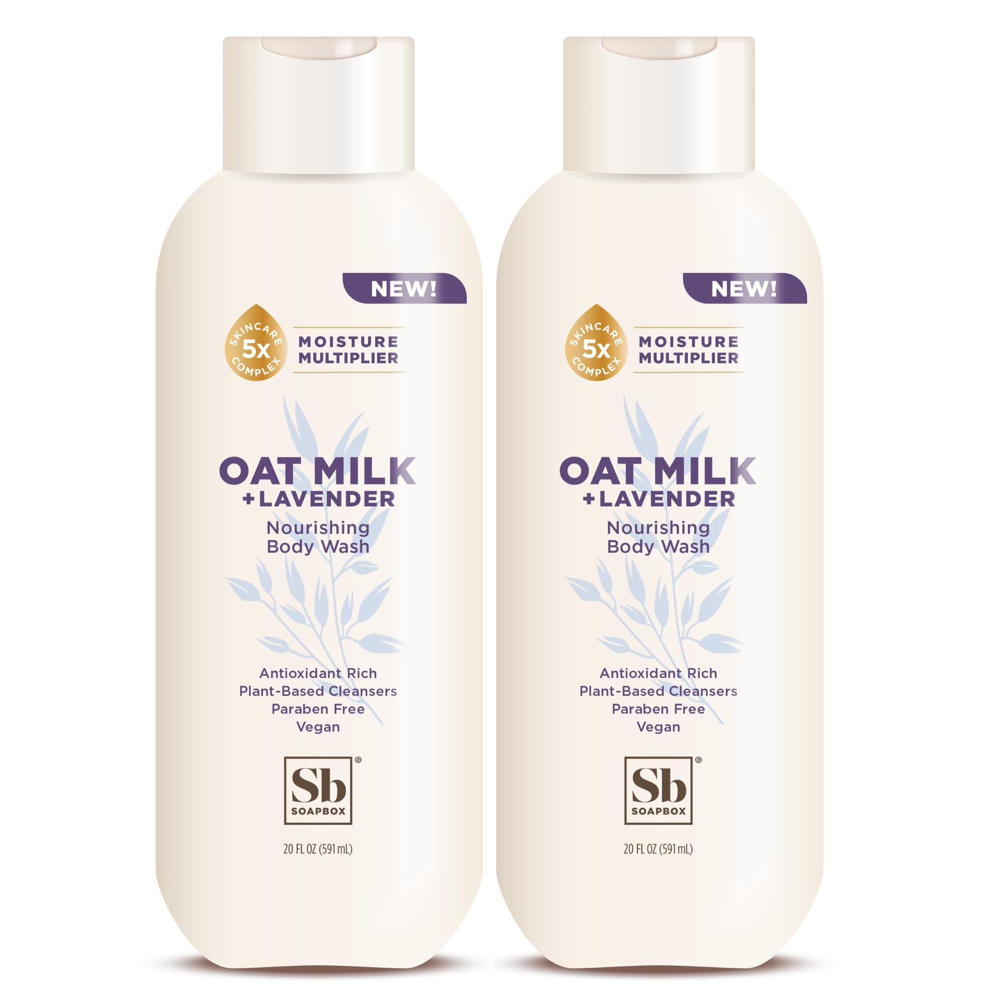 Soapbox Body Wash Oatmilk & Lavender Liquid Body Wash Moisturizing Soap with Shea Butter Vegan Duo Pack of 2 Soap Bottles 20oz Each