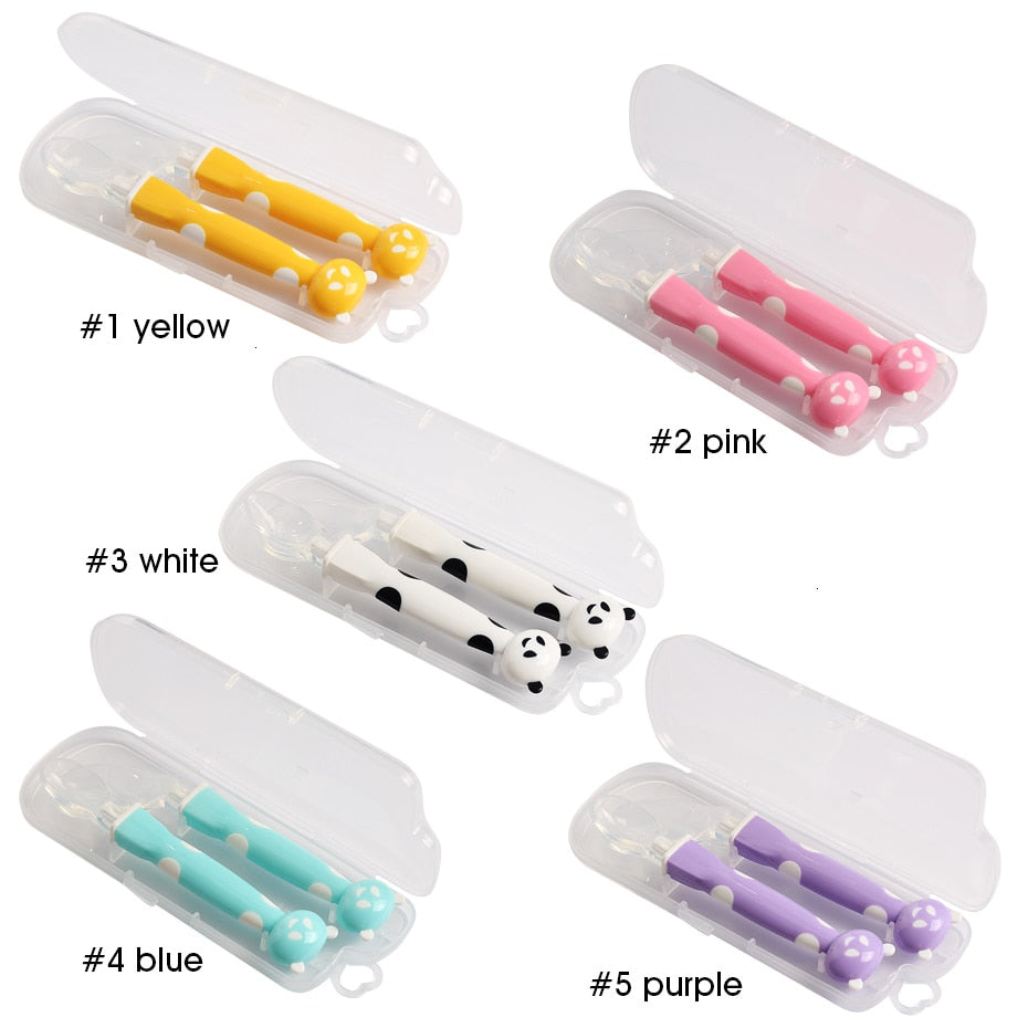 Cartoon Baby Spoon Set - Silicone Feeding Utensils