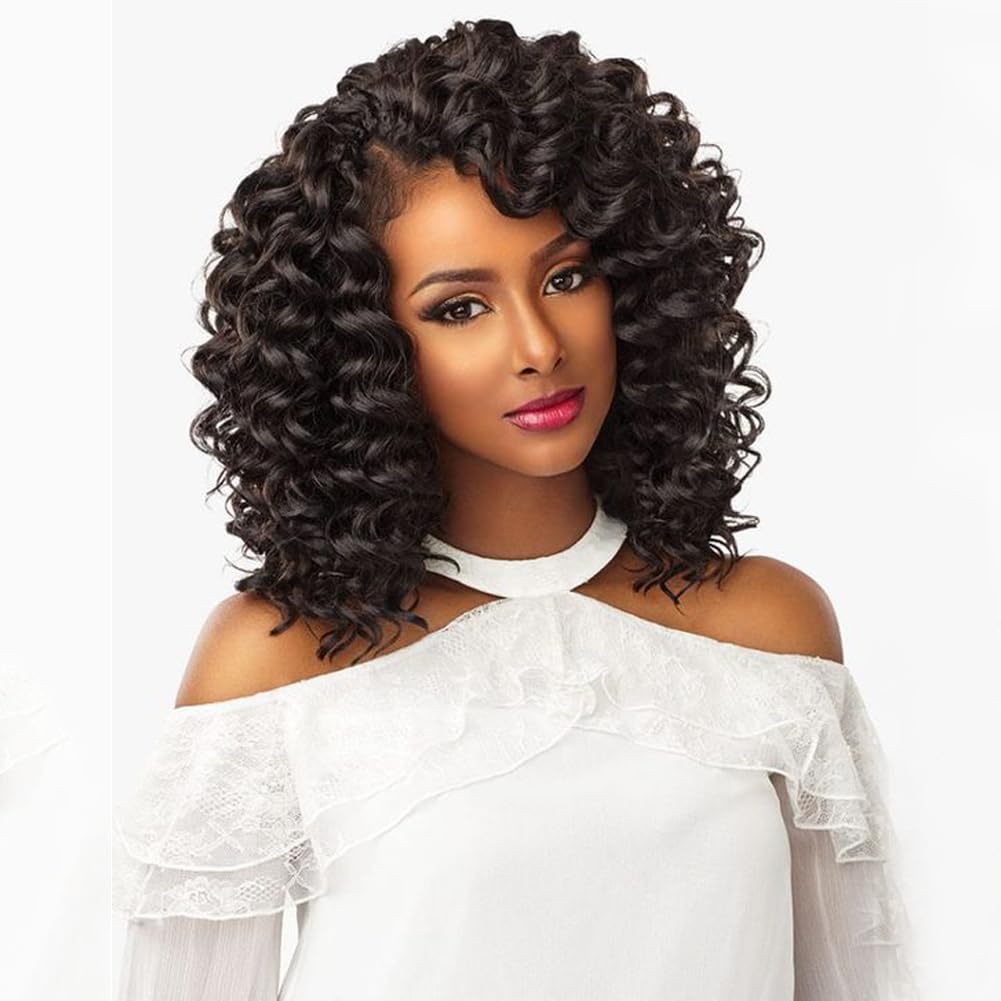 PHOCAS 6Packs 8Inch Black Curly Crochet Hair for Black Women Braiding Beach Curl Crochet Hair Water Wave Crochet Hair (#1B)