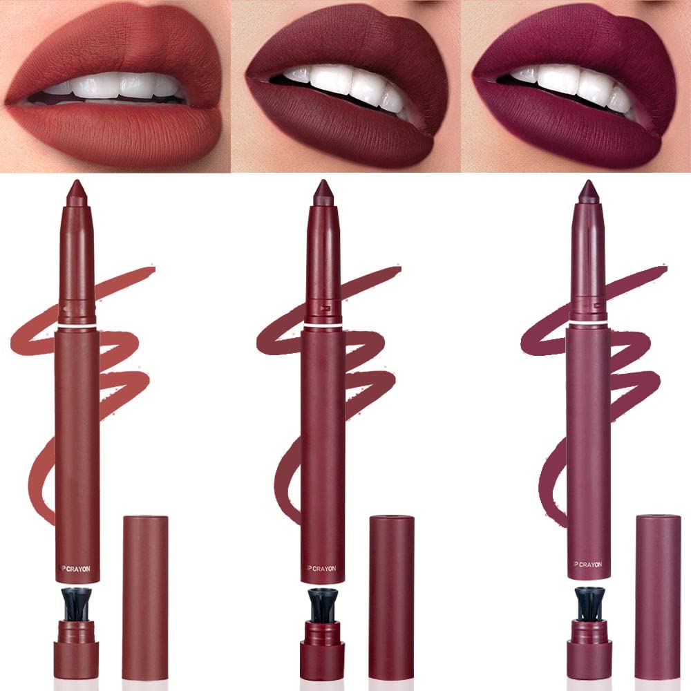 SUAKE Matte Lipstick Lipliner Pencils Pack Set with Built-in Sharpener 3 Colors Waterproof Longwear Moisture Smooth Lip Makeup Crayon
