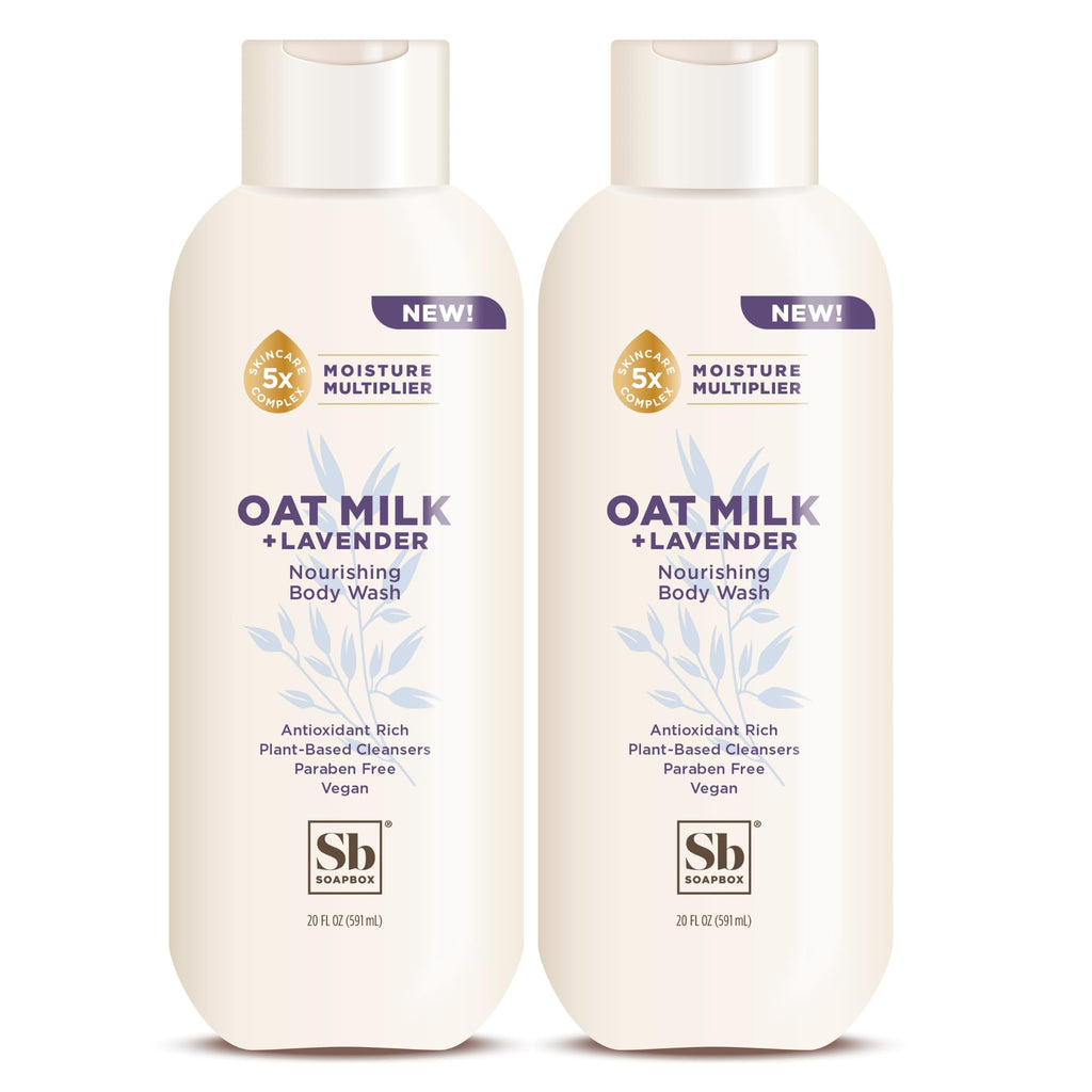 Soapbox Body Wash Oatmilk & Lavender Liquid Body Wash Moisturizing Soap with Shea Butter Vegan Duo Pack of 2 Soap Bottles 20oz Each