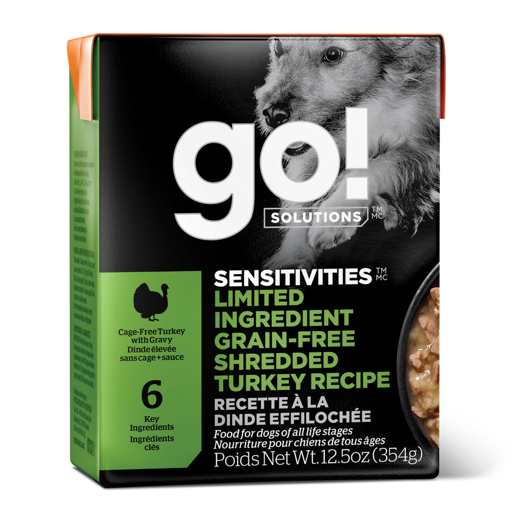 Go! Solutions Sensitivities Limited Ingredient Grain-Free Wet Dog Food Shredded Turkey Recipe for Sensitive Stomach 12.5 oz