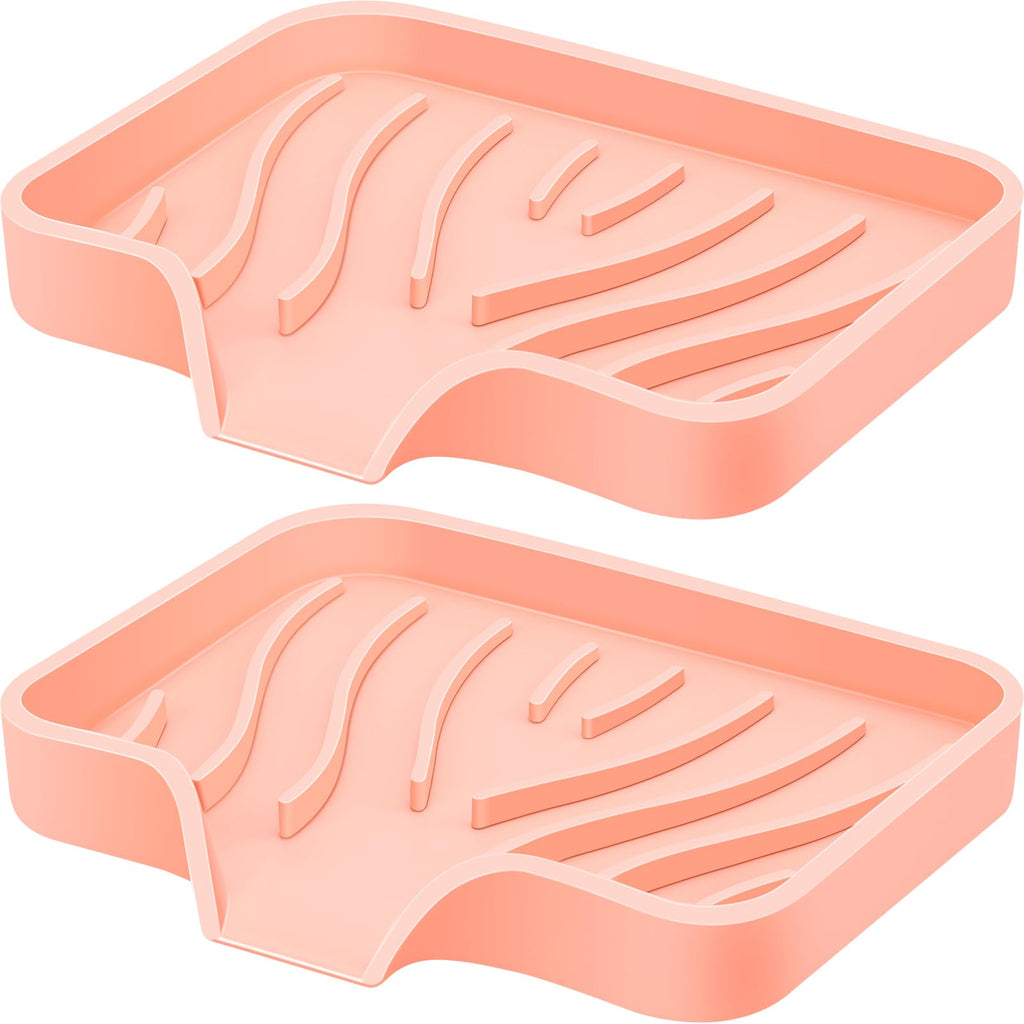 Silicone Soap Dish with Drain SAISN Kitchen Soap Tray for Shower 2 Pack Self Draining Soap Dish Soft Bathroom Soap Holder for Kitchen Sink Flexible Portable Soap Saver Pink