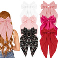 Kasmena 6Pcs Big Hair Bows for Women Silky Satin Bow Hair Clips for Girls Large Hair Ribbon Barrettes Oversized Long Tail Hair Bows Cute Bow Aesthetic Hair Accessories