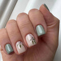 Press on Nails Short Square Light Green Acrylic Nails Press ons Reusable Fake Nails with Leaves Designs Full Cover Artificial Glue on Nails for Women and Girls 24 Pcs