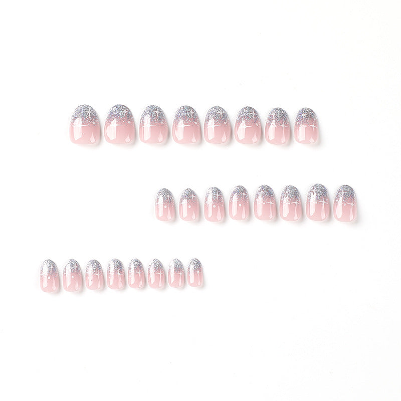 Silver Glitter Powder French Press-On Nails with Glue