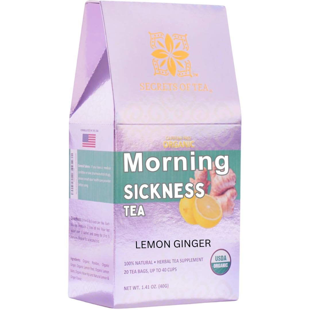 Secrets Of Tea Pregnancy Tea - Lemon and Ginger Nausea Tea- Certified USDA Organic - Caffeine Free Tea - Up to 40 Servings - 20 Count(1 Pack)