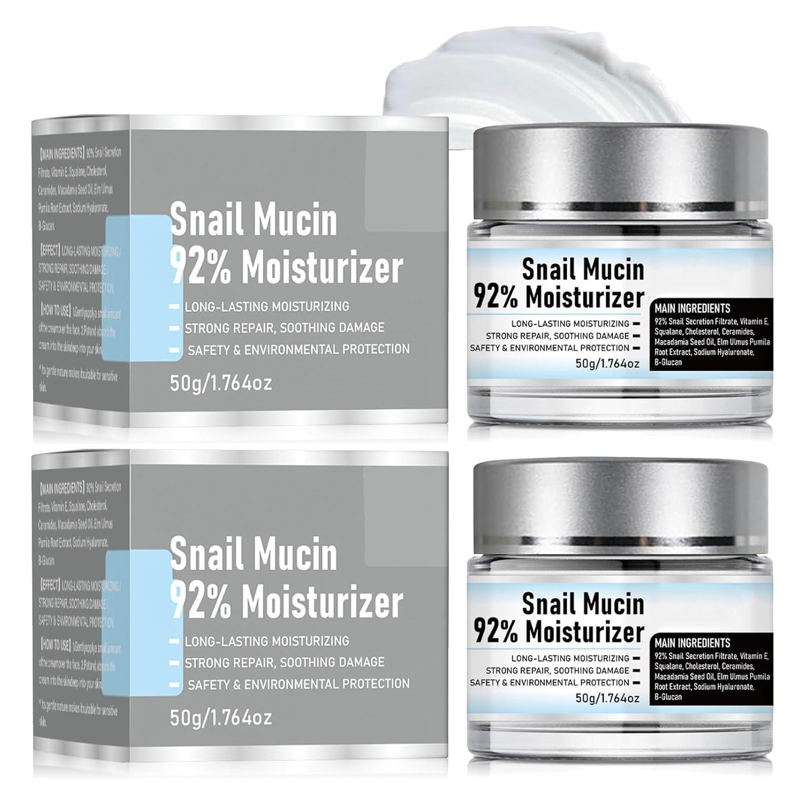 zdiwond Snail Mucin 92% Moisturizer Daily Face Gel Cream Snail Mucin 92% Repair Cream Snail Mucin Moisturizer Face Cream Baba de Caracol Original Snail Cream for Face Moisturizer (2)