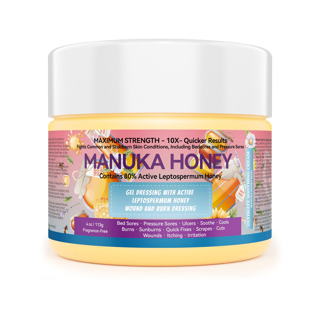 1 PCS Organic Manuka Honey 5x Accelerated Healing Relief Care Products Advanced Cream Buttocks Bed Sores Cream Pressure Sores Wounds Ulcers Cuts Scrapes Burns Deep With Calendula & Ap4 Aloe