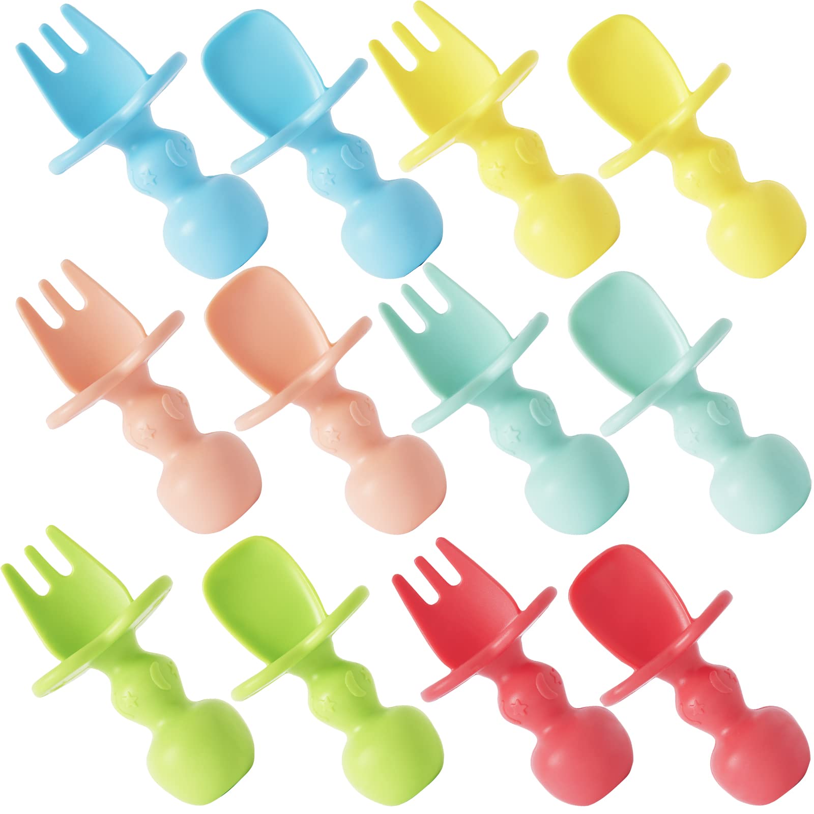 12 Pack Baby Utensils Silicone Baby Spoons Self Feeding and Baby Forks Toddler Utensils for Baby Led Weaning Chewable Utensils First Stage