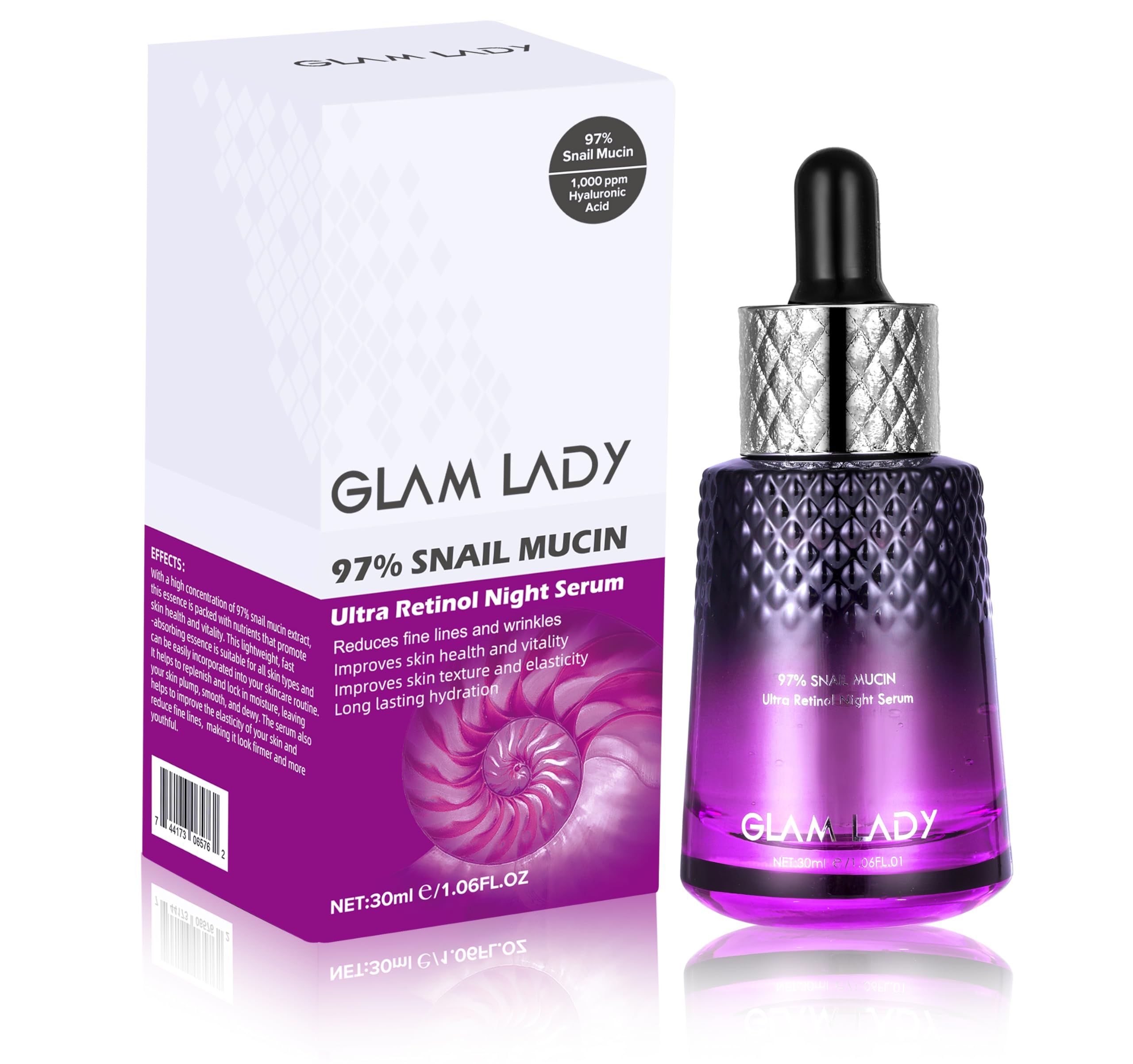97% Snail Mucin Ultra Retinol Night Serum Anti Ageing Face Serum with Peptides and Hyaluronic Acid