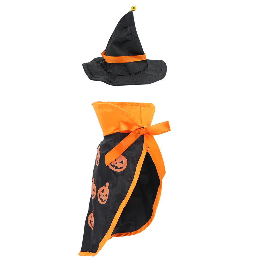 QIYADIN Pet Halloween Pumpkin Cloak with Hat Cosplay Cloak for Cat and Small Dogs Pet Halloween Costume Clothes Suit with Cap