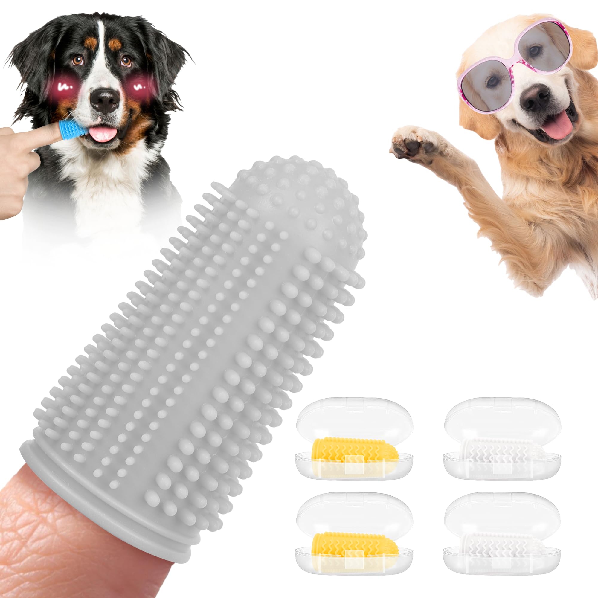 babove Dog Toothbrush4-Pack Dog Tooth Brushing Kitpet Toothbrush Dog Finger Toothbrush for DogsDog Teeth CleaningCombine with Dog Toothpaste for More Thorough Cleaning (2Orange 2Gray)