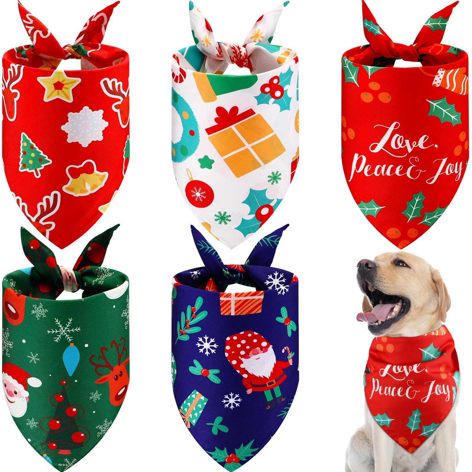 Ylinge 5 Pack Winter Dog Bandanas Reversible Holiday Triangle Scarf Bibs Washable Puppy Kerchief Adjustable Pet Costume Accessories for Small Medium Large Dogs Cats(Elk)