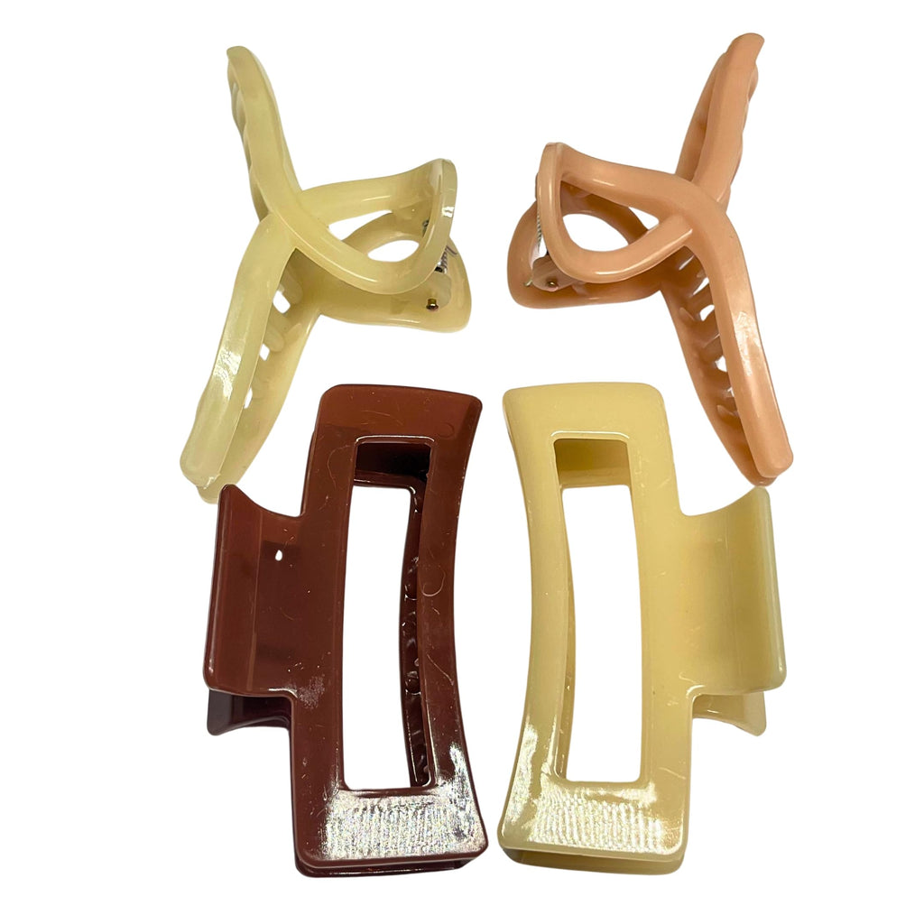 Plastic Hair Claw Clips 11cm Set of 4 - Big Hair Clip Claw Clips for Women Medium Claw Clips for Thin Hair and Thick Hair - Square Design Neutral Tone Hair Accessories for Girls and Women