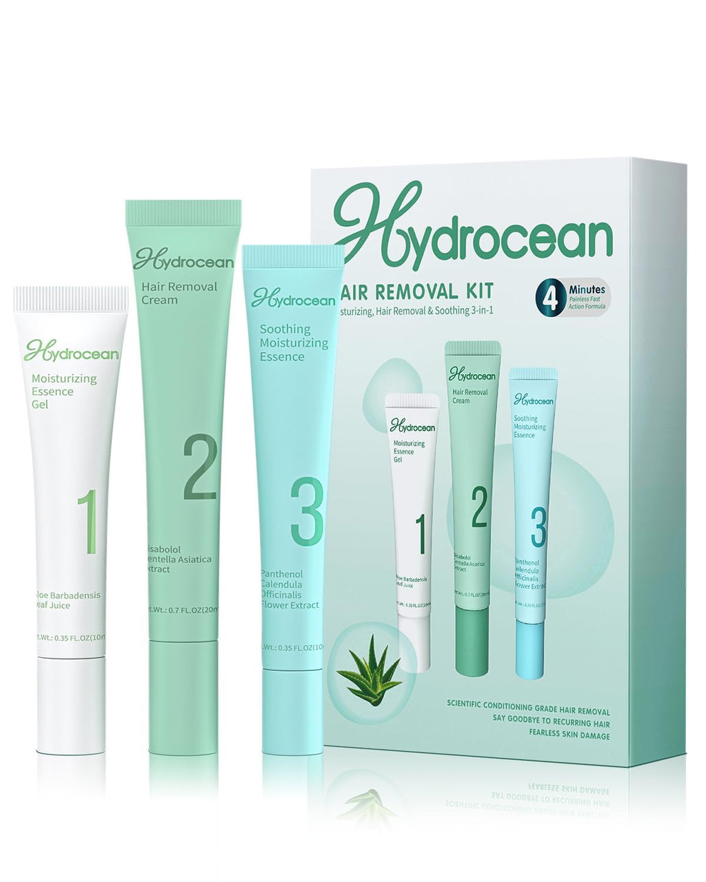 HYDROCEAN Facial Hair Removal Cream for Women Hair Removal Cream Kit 3-In-1 Gentle Formula - Safe for Sensitive Skin Gentle & Soothing Hair Removal for Delicate Face Areas