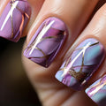 24 Pcs Blue Purple Ombre Press on Nails Medium Square - SHANRUN Fashion Fake Nails Press ons Nail Art Tips Glue on Nails Full Cover Acrylic False Nails with Gold Foil Lines Design Stick on Nails Kit