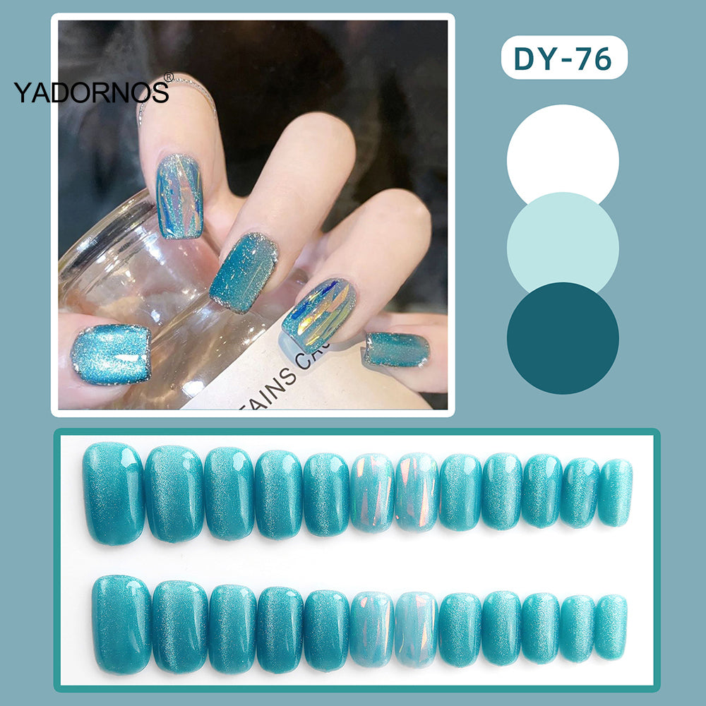 Aquamarine Glazed Cat Eye Full Coverage Press-on Nails