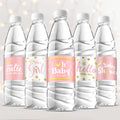 39 Pieces Baby Shower Water Bottle Labels Shower Water Bottle Stickers Wrappers Waterproof Baby Shower Labels for Baby Shower Party Decoration (Pink Girl Style)