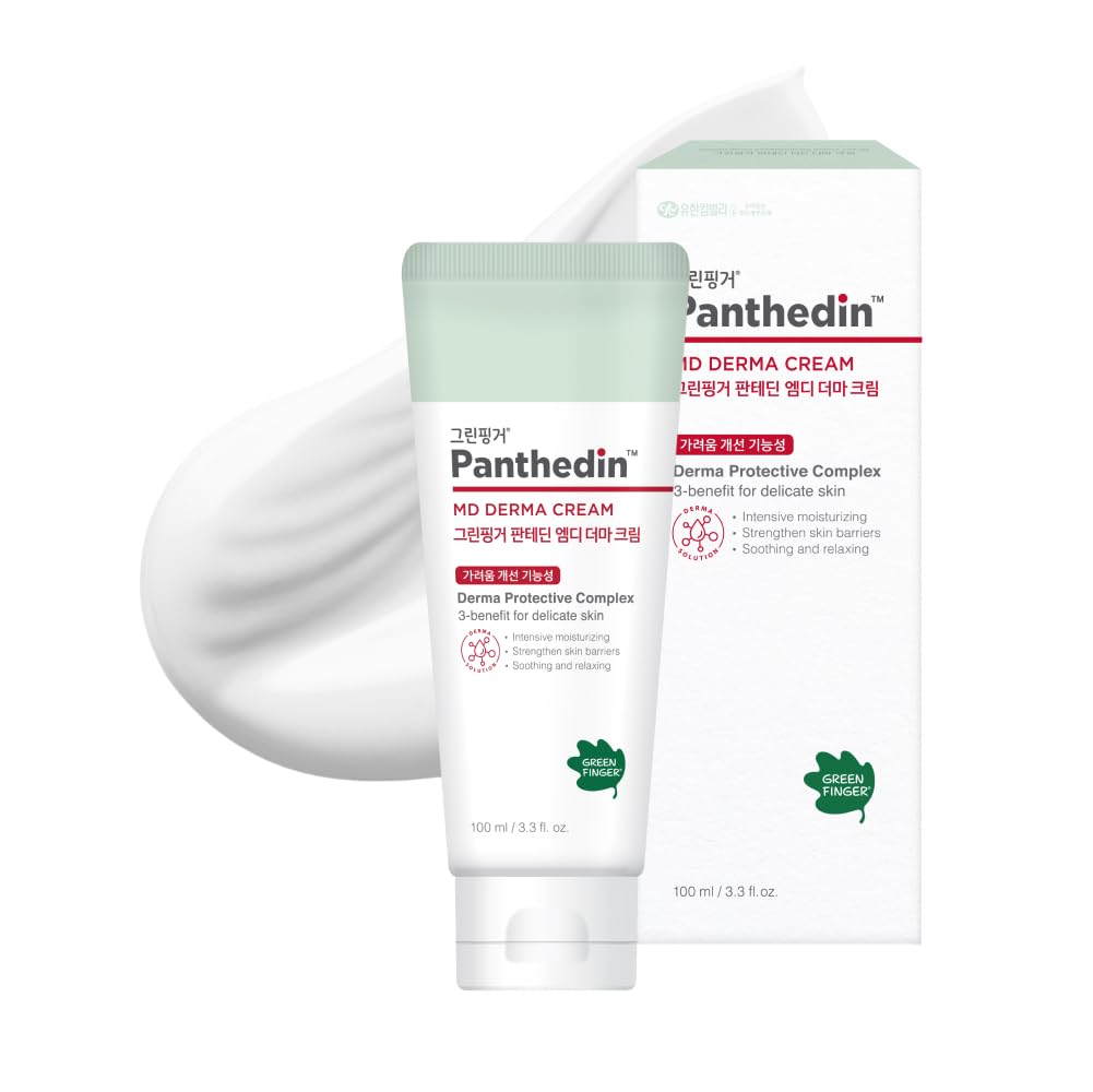 GREEN FINGER Panthedin MD Derma Cream 3.4 Fl Oz Hyaluronic acid Ceramide Vitamin Squalane Baby Face Body Moisturizer Skin Barrier Repair Moisturizing Cream for Sensitive Itch Skin Korean Skincare