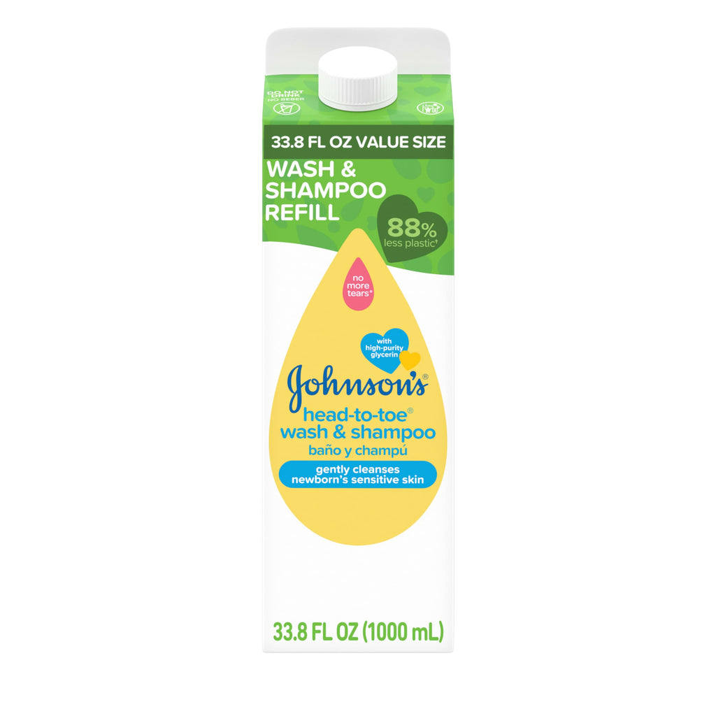 Johnsons Head-To-Toe Gentle Baby Body & Hair Wash Tear-Free Sulfate-Free & Hypoallergenic for Sensitive Skin Value Size Refill 33.8 fl. oz