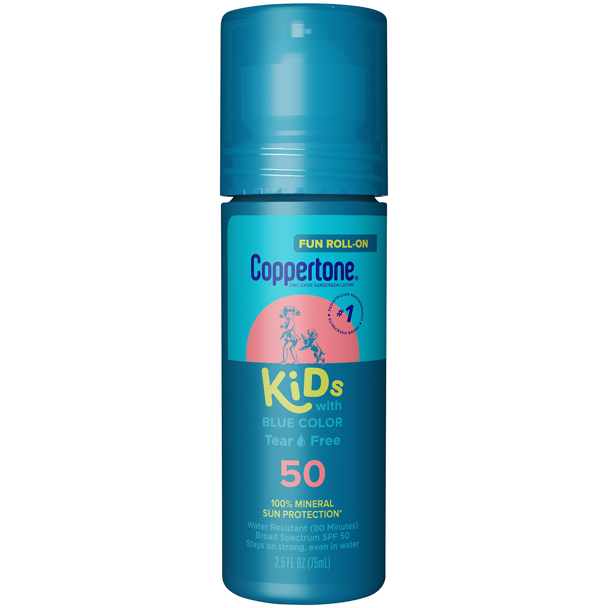 Coppertone Kids Roll On Sunscreen Lotion SPF 50 Kids Sunscreen with Blue Color Tear Free Sunscreen with Zinc Oxide Sun Protection 2.5 Fl Oz Tube