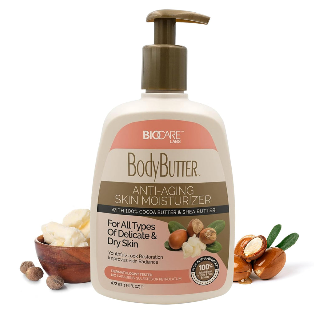 Biocare Body Butter - Infused with Cocoa Butter & Shea Butter plus Alpha-Bioplex for Youthful-Looking Radiant Complexion Hydrated Smoother Firmer Skin - Without Paraben and Sulfate -16 Oz