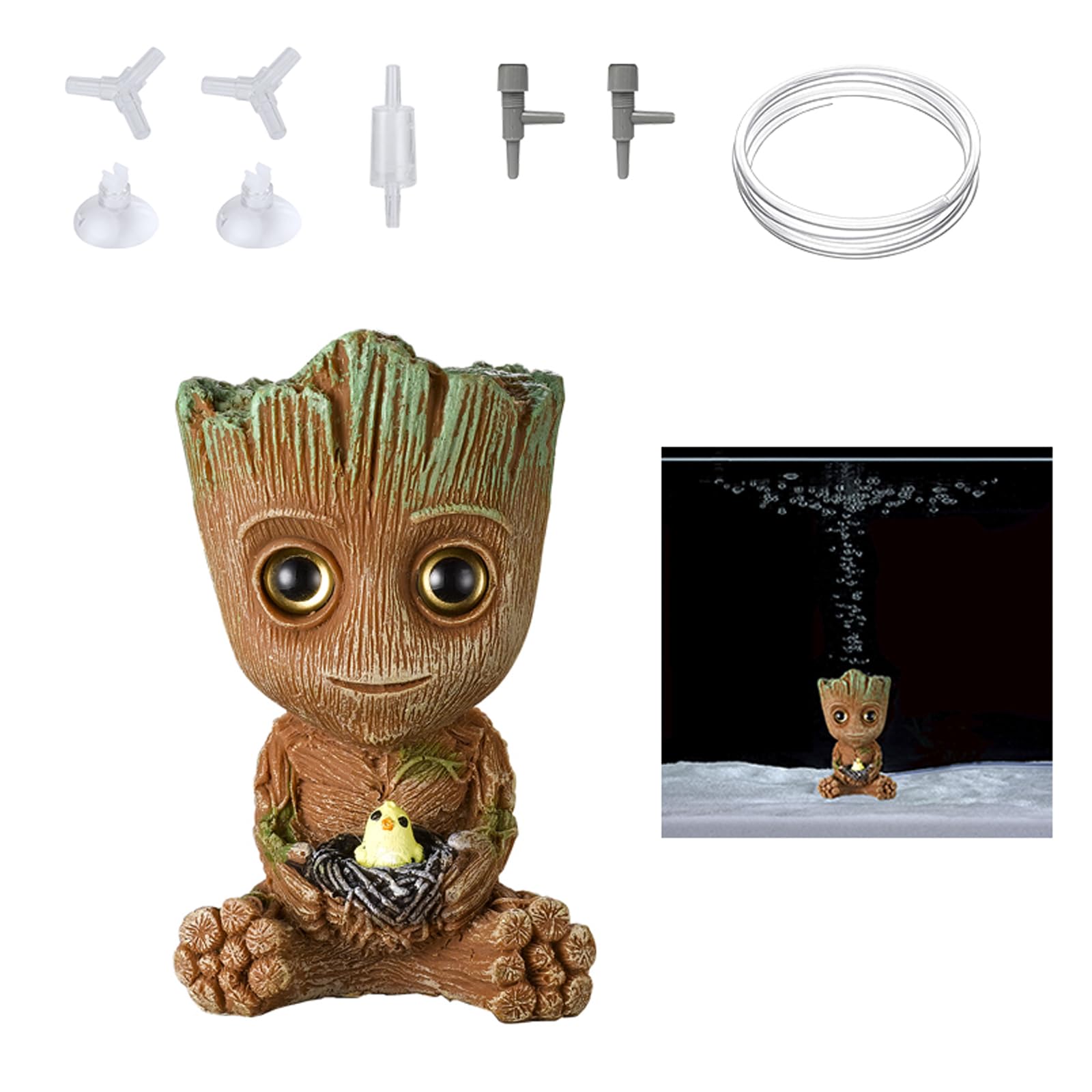 Ooooknpc Pet Aquarium Groot Bubble Decor Fish Tank Small Bubbler Fish Bowl Beta Air Stone Ornament with Tube and Accessories(Air Pump not Included)