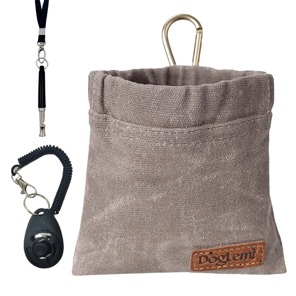 Duuclume Dog Training KitPuppy Dog Treat Pouch Bag with Dog Clicker and Silent Whistle with LanyardHands-Free Training Dog Treat PouchIncludes Carabinerfor Pet Puppy Travel or Outdoor Use(Grey)