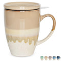 Bosmarlin Ceramic Tea Cup with Infuser and Lid 13.5 Oz 5 Colors to Choose Dishwasher and Microwave Safe Steeping Tea Mug with Strainer Reactive Glaze (Brown Grey)