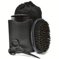 Beard Grooming Kit with Comb, Brush, and Scissors