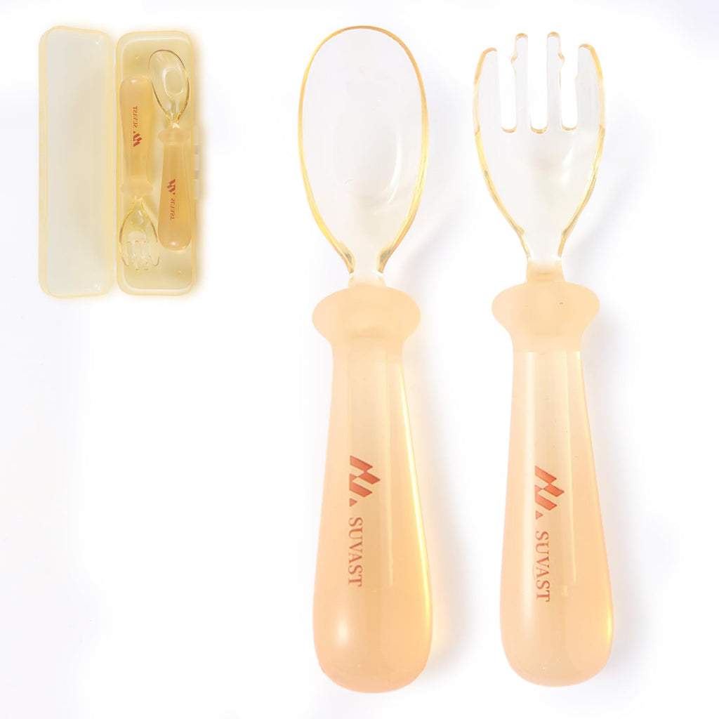 Baby spoons Toddler utensils Baby utensils Reusable ForkSpoon & Storage Case Toddler Feeding Utensils for Child 6 Months Ppsu material forks and spoons Silicone handle 100% BPA Free