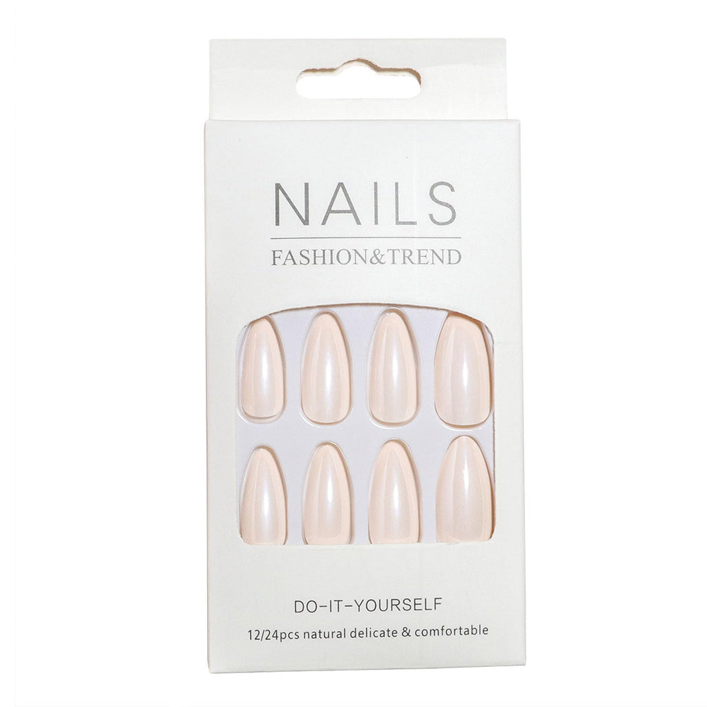 Almond Medium Press On Nails Pearl White Glazed Donuts Fake Nails Fit Perfectly Size Glue On Nails with Adhesive Set 24 PCS Reusable Fake Nails Kit