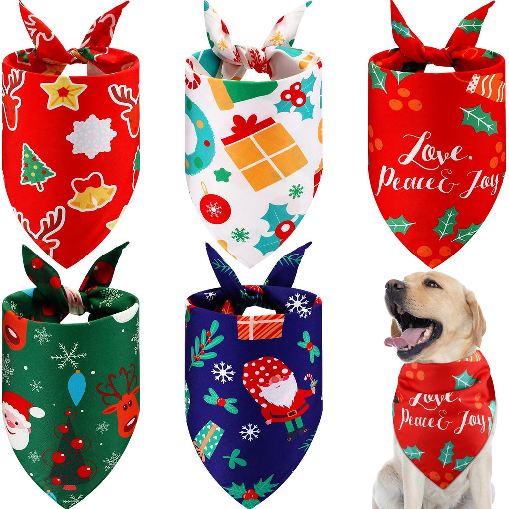 Ylinge 5 Pack Winter Dog Bandanas Reversible Holiday Triangle Scarf Bibs Washable Puppy Kerchief Adjustable Pet Costume Accessories for Small Medium Large Dogs Cats(Elk)