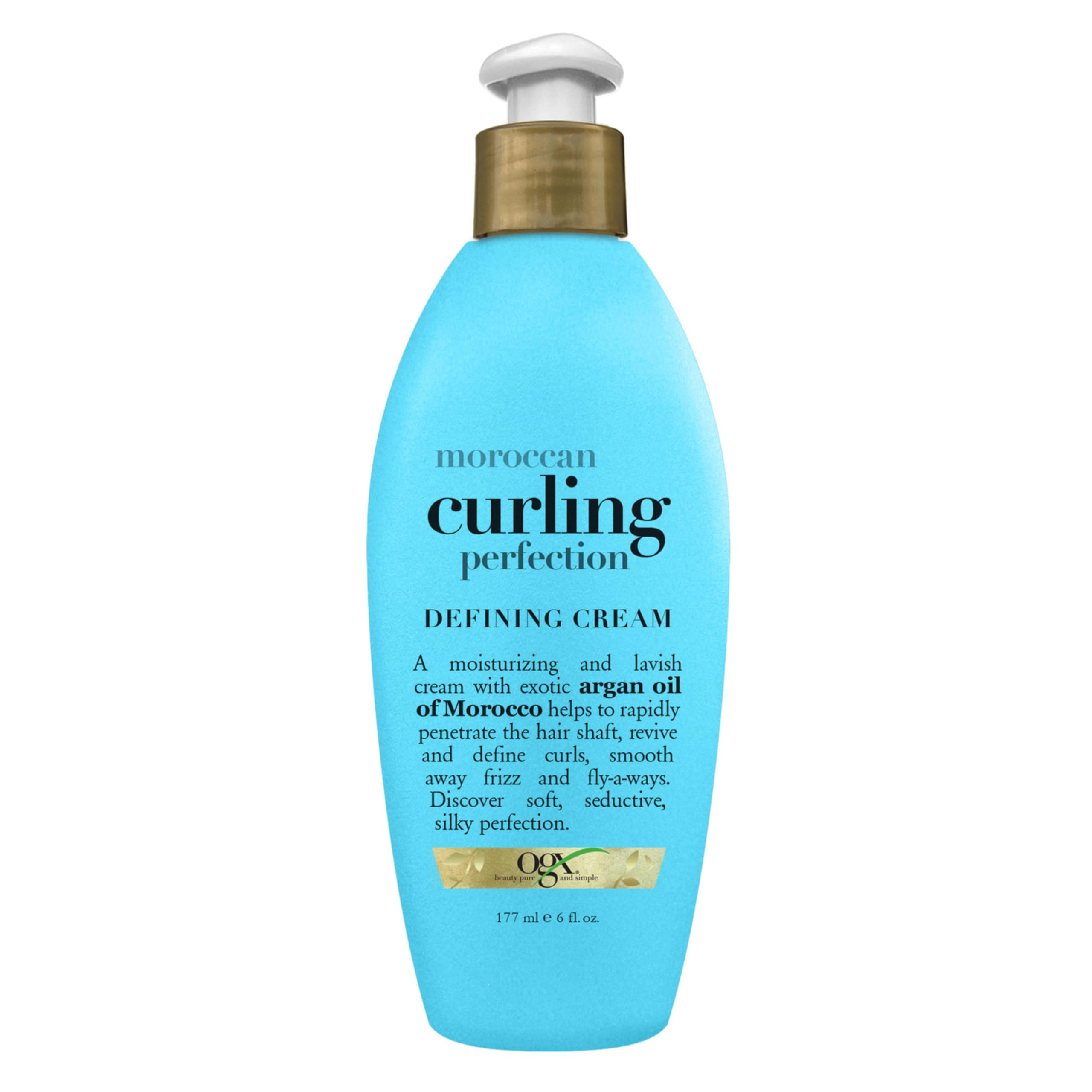 OGX Argan Oil of Morocco Curling Perfection Curl-Defining Cream Hair-Smoothing Anti-Frizz Cream to Define All Curl Types & Hair Textures Paraben-Free Sulfated-Surfactants Free 6 oz