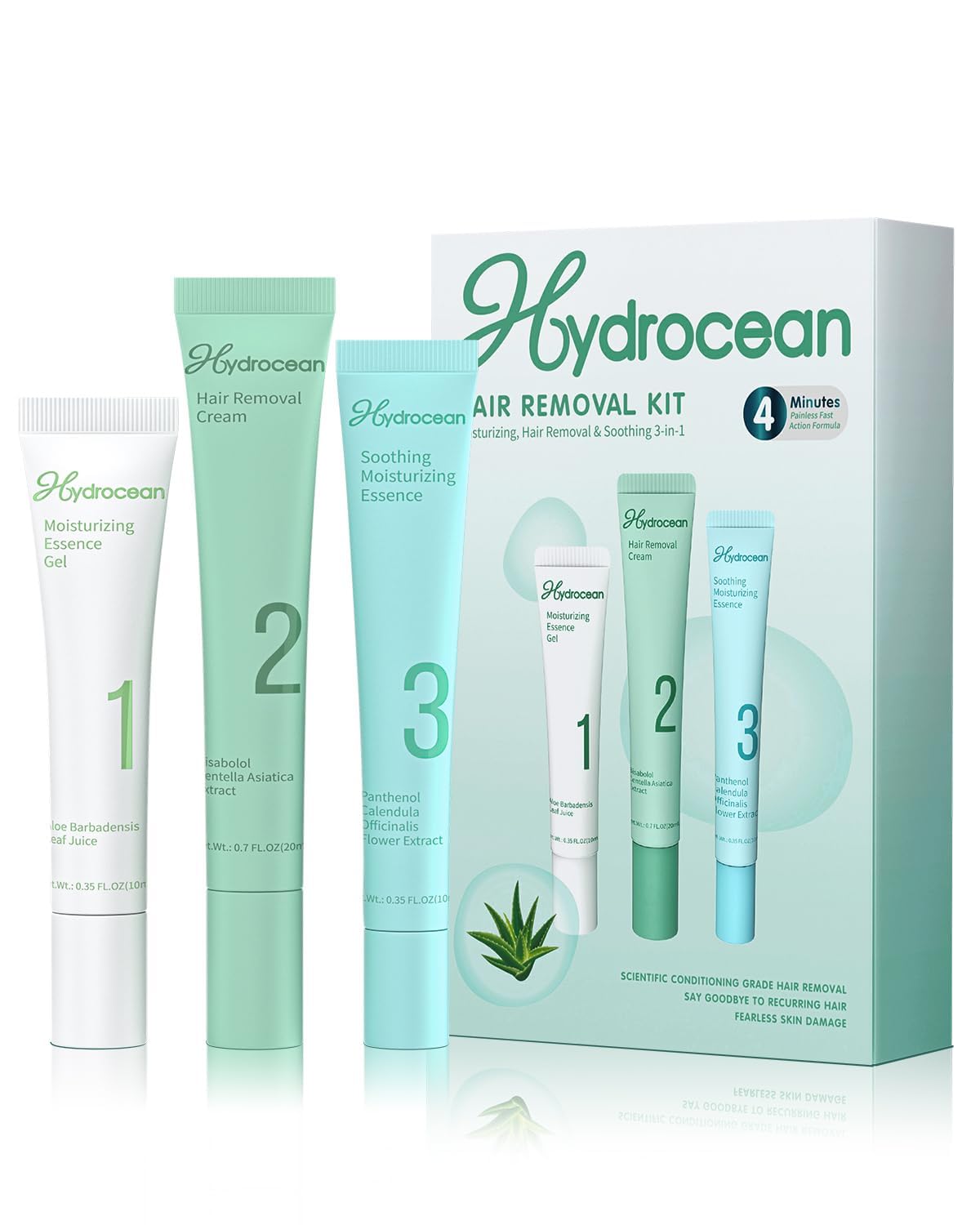 HYDROCEAN Facial Hair Removal Cream for Women Hair Removal Cream Kit 3-In-1 Gentle Formula - Safe for Sensitive Skin Gentle & Soothing Hair Removal for Delicate Face Areas