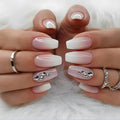 WAFOLOZE Ombre Pink Press on Nails Medium Fake Nails Glossy False Nails with Rhinestones Designs Glitter Powder Glue on Nails Artificial Acrylic Nails Stick on Nails for Women Girls 24Pcs