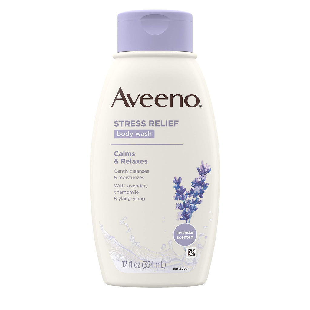 Aveeno Stress Relief Body Wash with Soothing Oat Lavender Chamomile & Ylang-Ylang Essential Oils Dye- & Soap-Free Calming Body Wash for Shower Gentle on Sensitive Skin 12 fl. oz