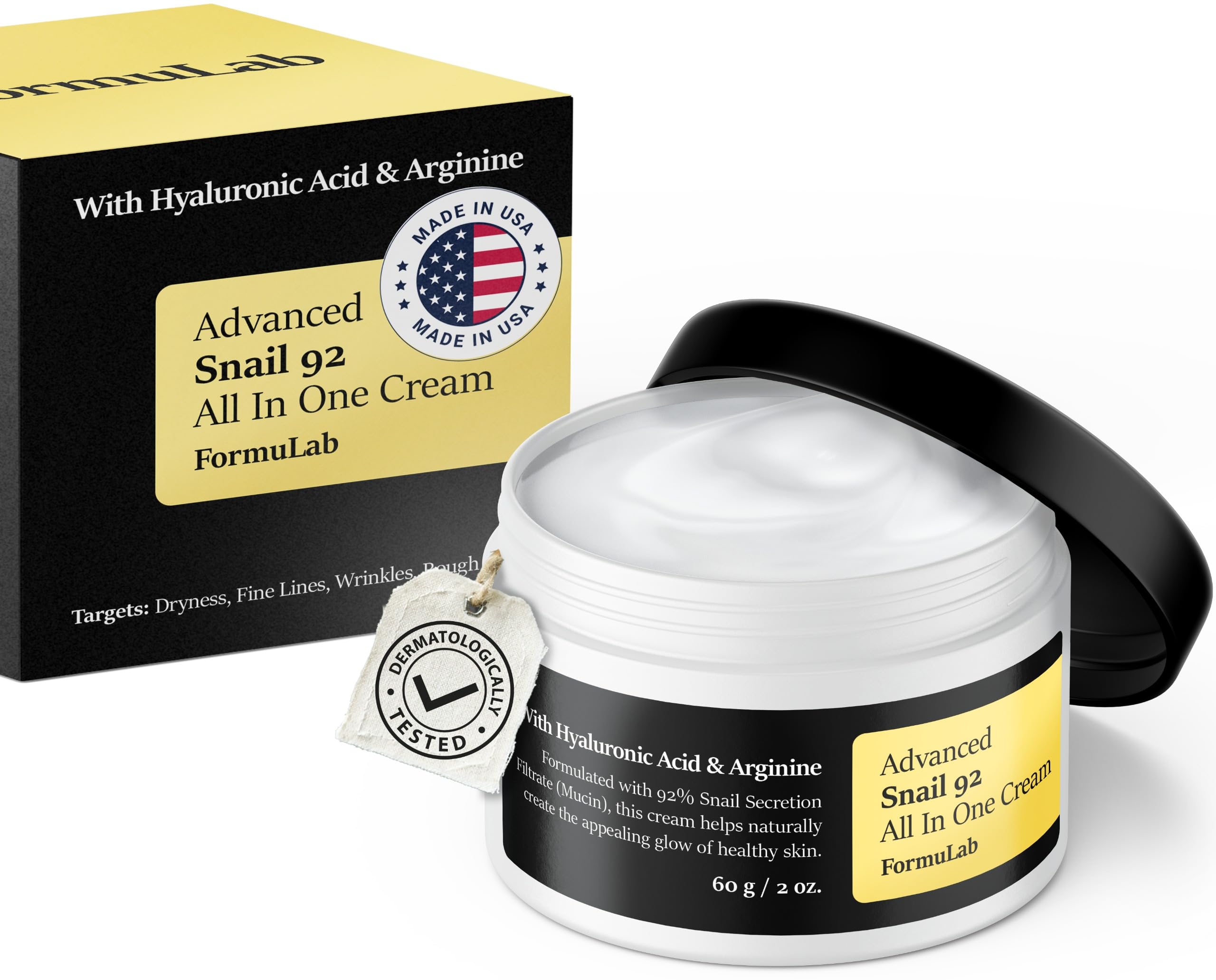 FORMULAB Advanced Snail 92 All In One Cream For Face Snail Mucin Moisturizer Face Cream Snail Cream with Hyaluronic Acid Glass Skin Moisturizer 2oz