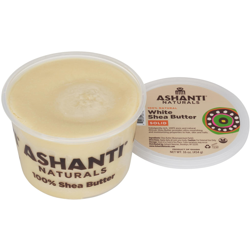 Ashanti Naturals Solid 100% African Shea Butter | Unrefined Raw Shea Butter | Moisturizer for Dry Skin Face & Hair | Easy Application - 16 oz White