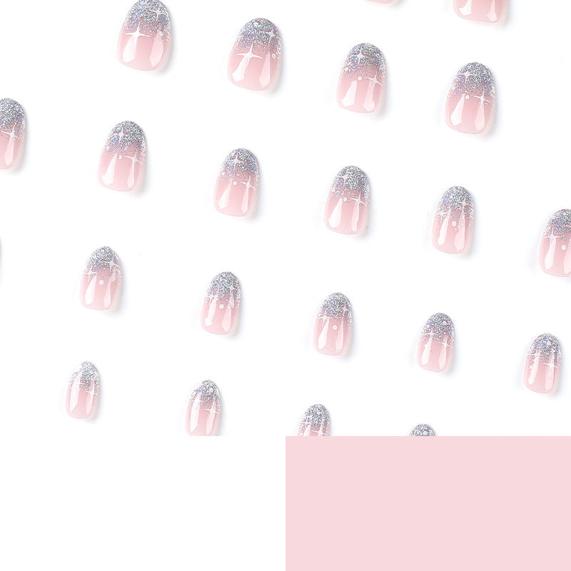 Silver Glitter Powder French Press-On Nails with Glue