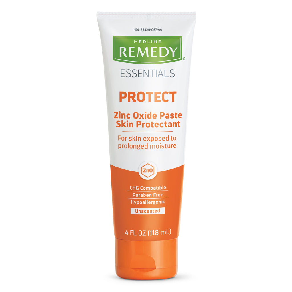 Medline Remedy Essentials Zinc Oxide Skin Protectant Paste (4 oz Tube) Unscented Barrier Incontinence Cream Diaper Rash Adults Elderly Hypoallergenic Paraben Free