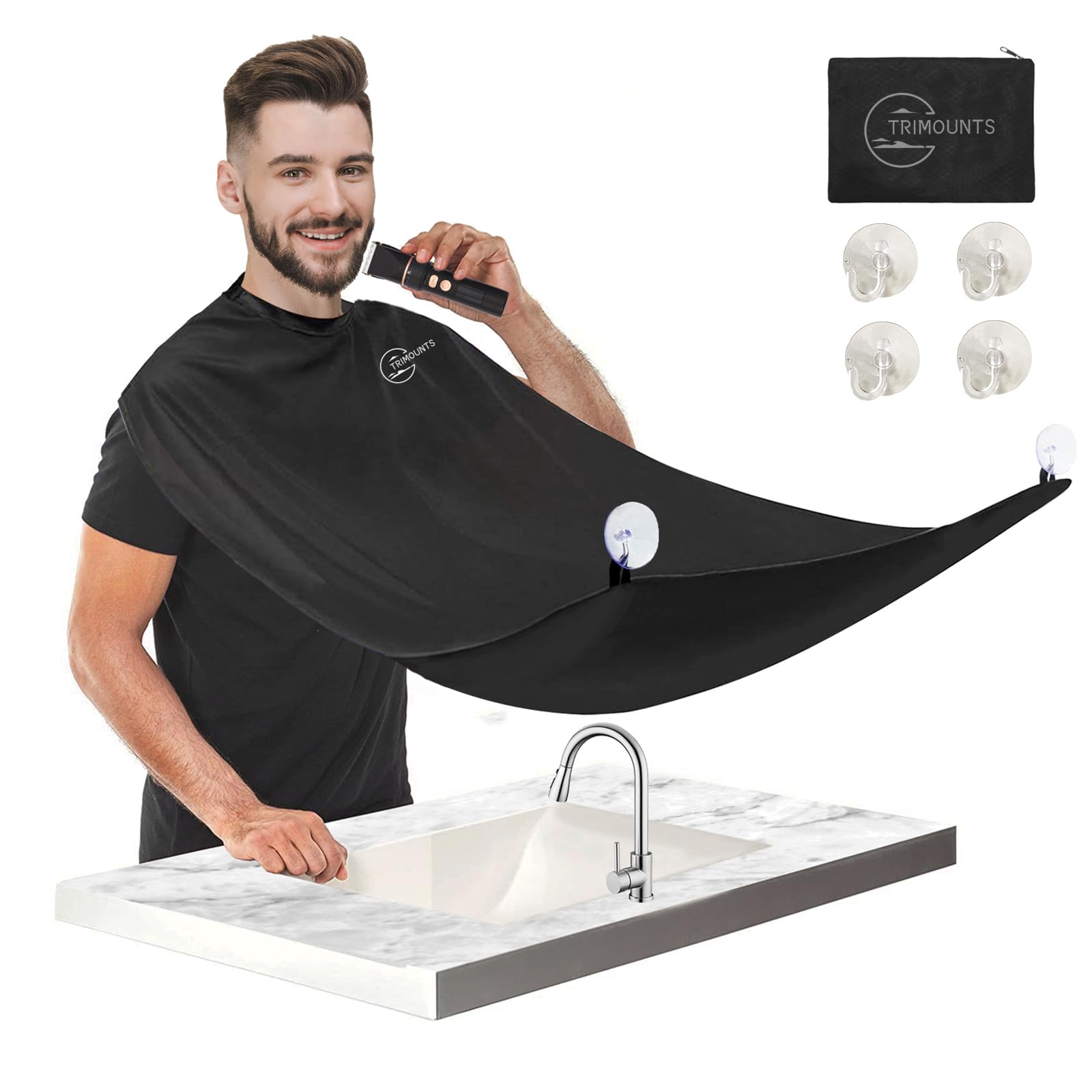Beard Bib Apron for MenBeard Hair Catcher for Sink Non-Stick Beard Cape1 Size Fits AllGrooming Accessorie Gift for Dad or Husband(Black)