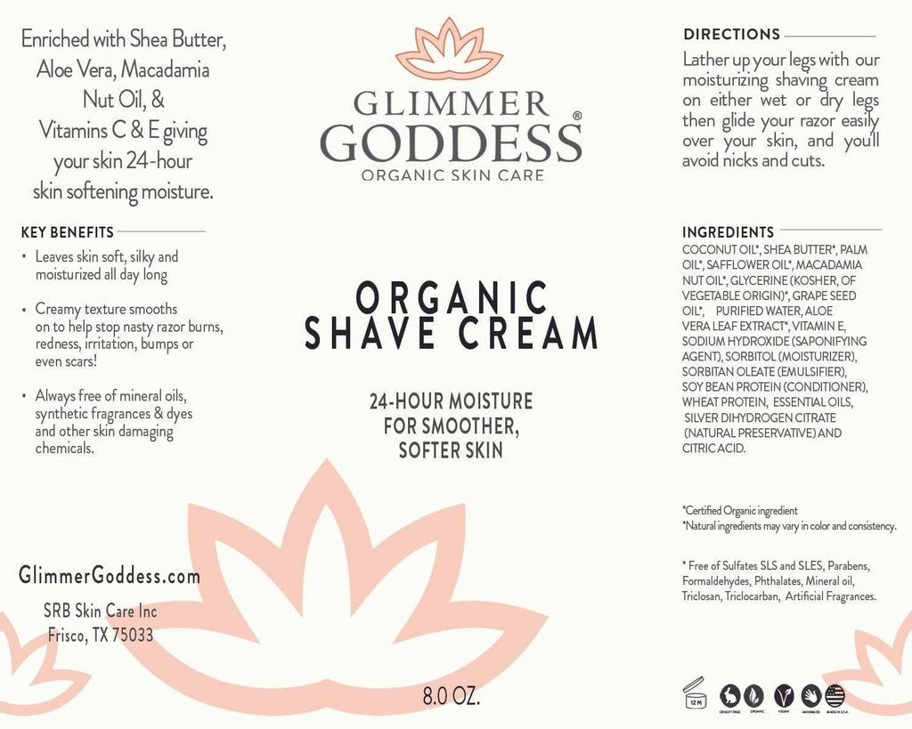 Organic Shave Cream with Aloe Coconut Oil Shea Butter Lavender Lemon Scent 8 oz