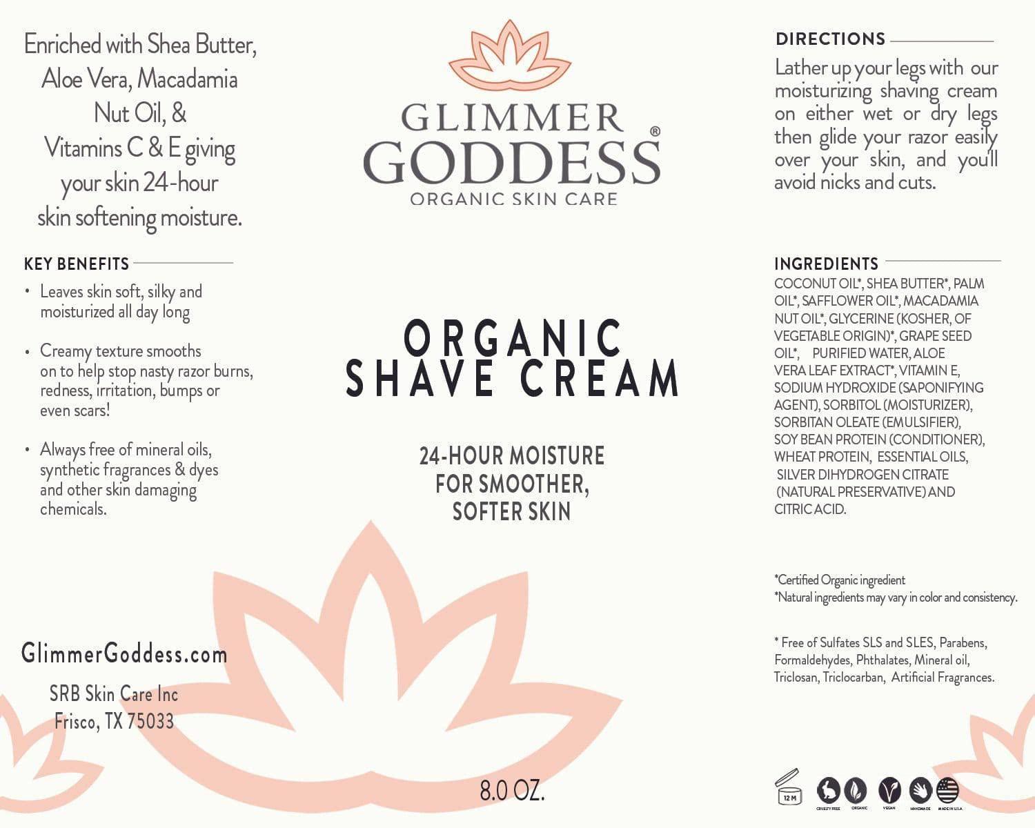 Organic Shave Cream with Aloe Coconut Oil Shea Butter Lavender Lemon Scent 8 oz